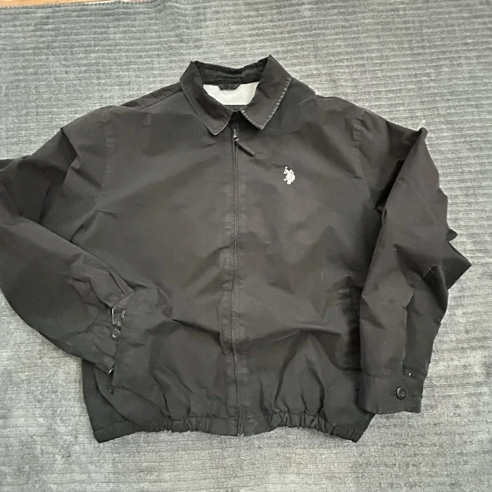 U.S. Polo Assn. Harrington Jacket Mens L Black Lined Lightweight Zip Up Golf RL